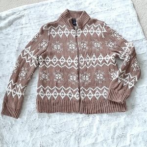 New York and Company zip patterned snowflake winter sweater Cardigan. Size L.
